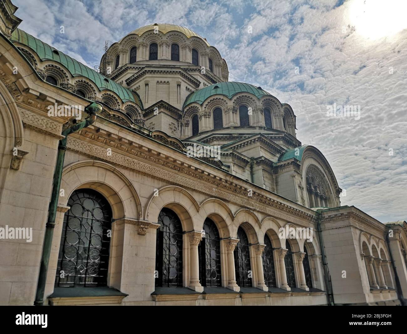 Gros plan sur la cathédrale Alexandre Nevsky, Sofia, Bulgarie - l'une des plus grandes et plus célèbres églises orthodoxes de la capitale bulgare, tak Banque D'Images