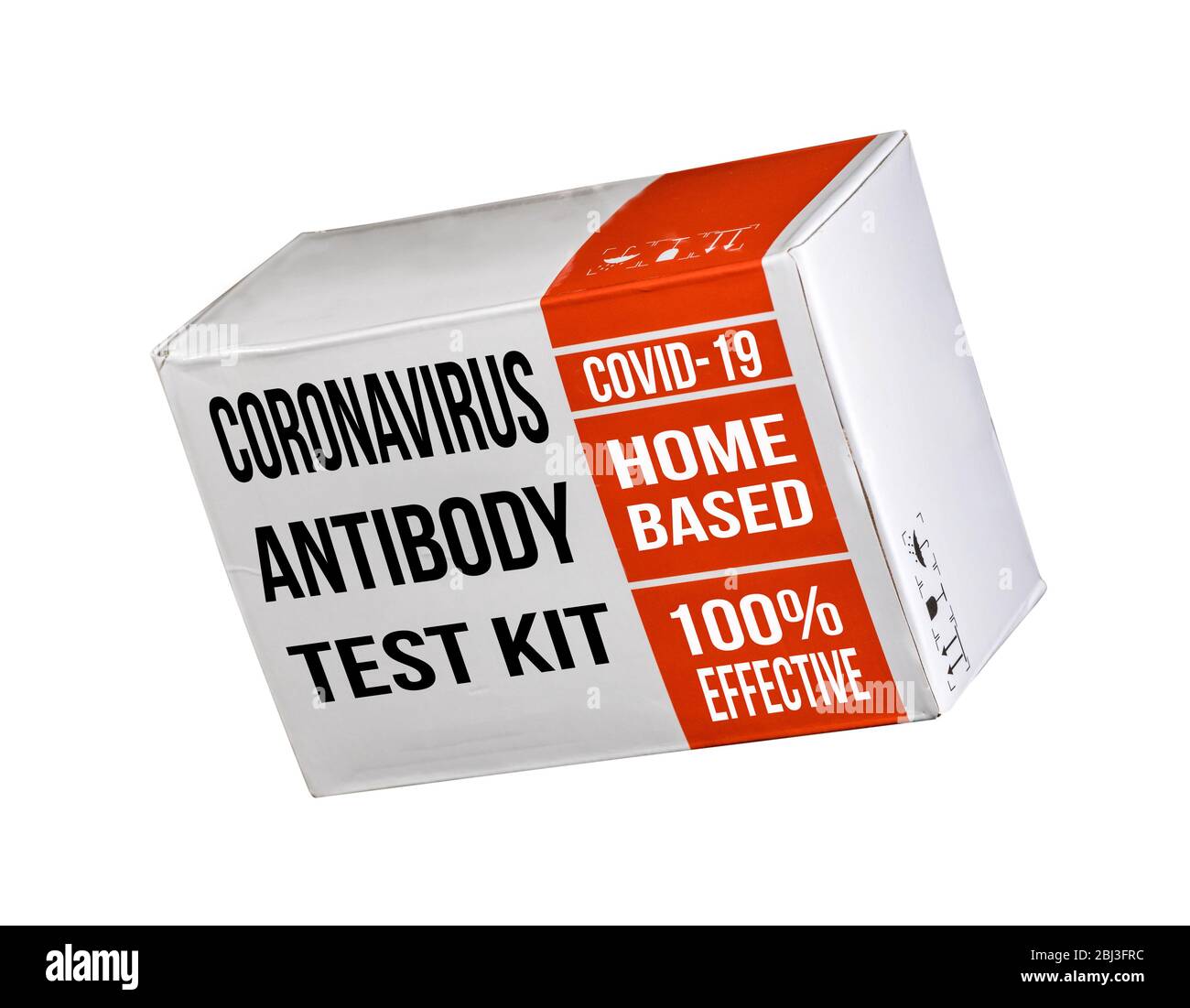 Mockup d'un kit de test d'anticorps anti-immunité Covid-19 adapté à une utilisation à domicile pour déterminer l'état immunitaire isolé sur fond blanc Banque D'Images