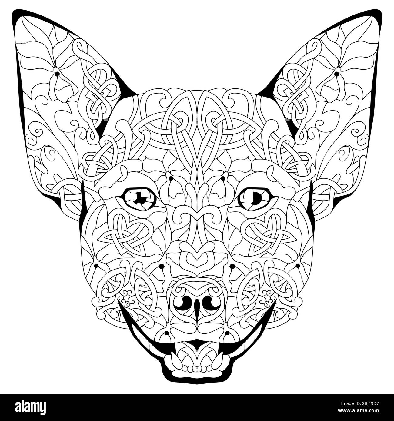 Chien tête stylisé Zentangle. Illustration vectorielle décorative dessinée à la main pour la coloration Illustration de Vecteur