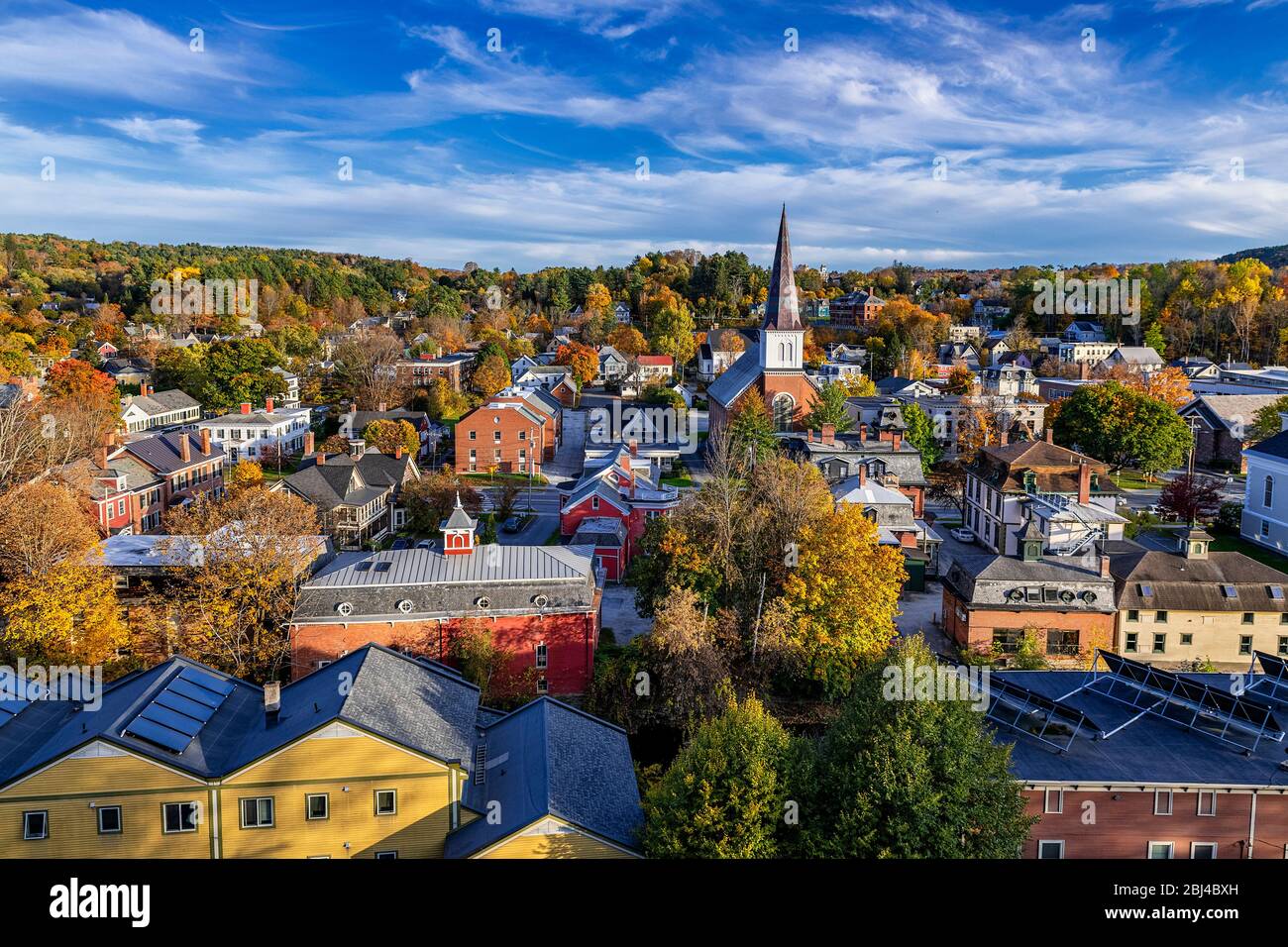 Paysage urbain d'automne du centre-ville de Montpellier dans le Vermont. Banque D'Images