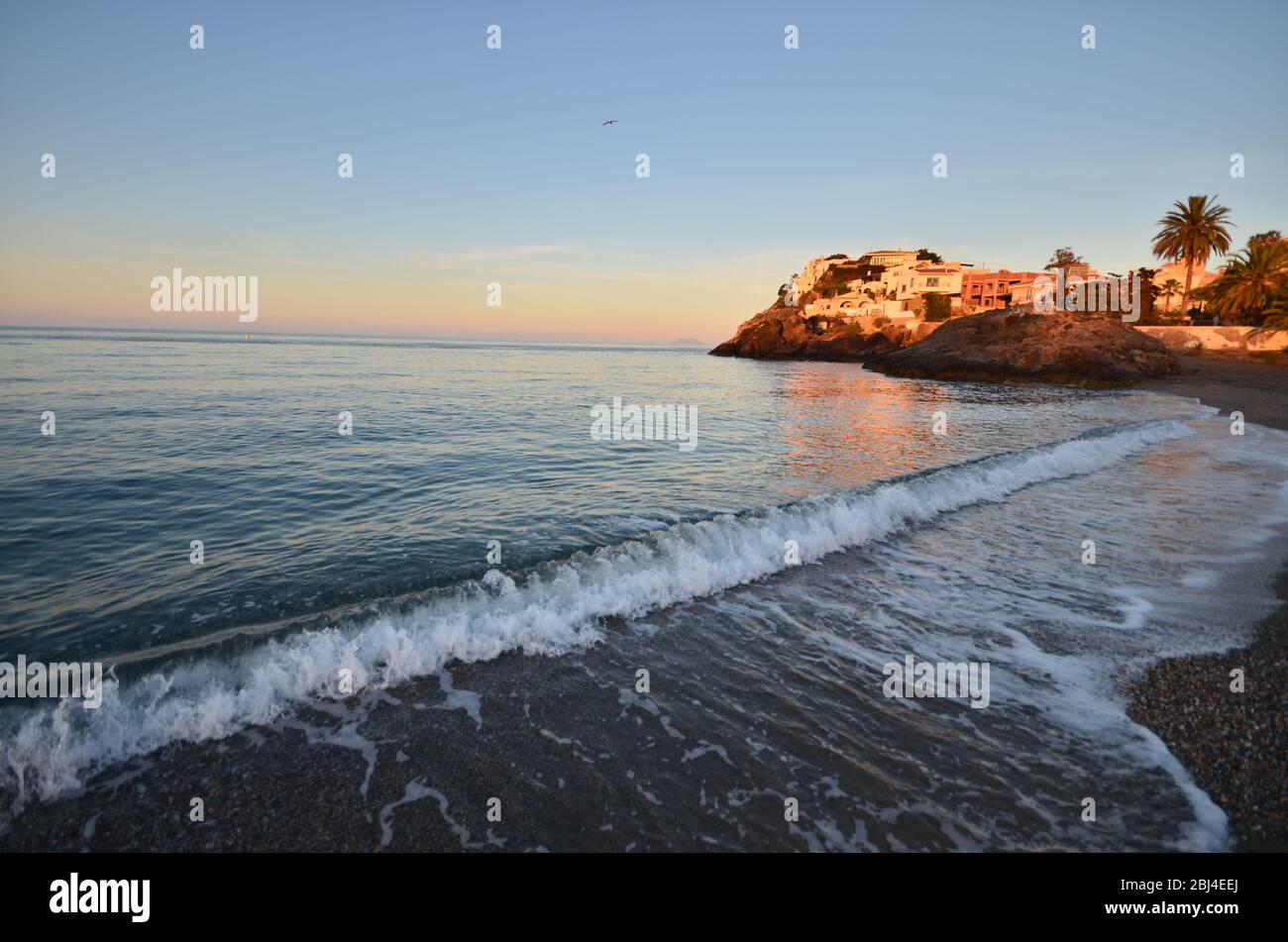 Plage de Bolnuevo au lever du soleil. Mazarrón, Murcie, Espagne Banque D'Images