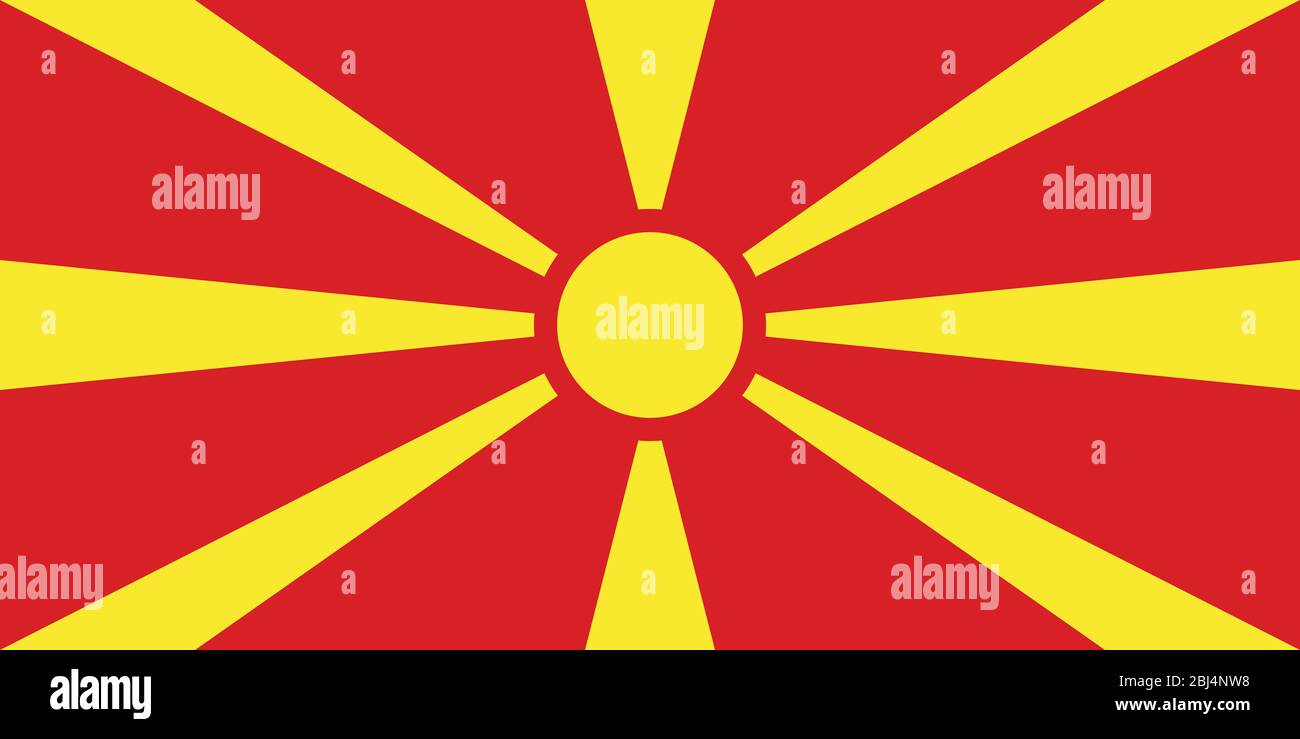 Grand drapeau plat officiel de la Macédoine du Nord horizontal Banque D'Images