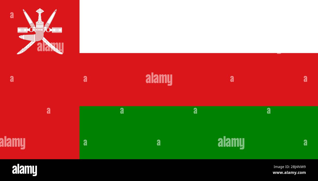 Grand drapeau plat officiel d'Oman horizontal Banque D'Images