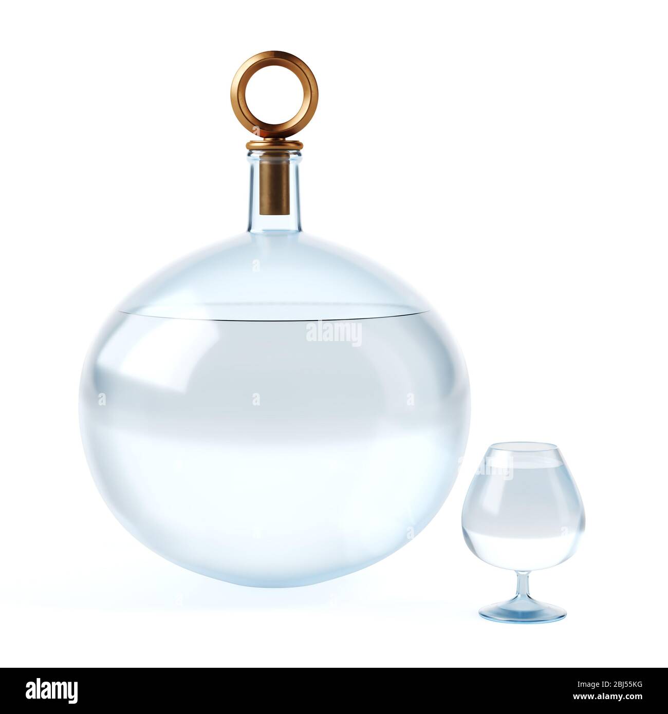 Carafe ronde en verre et verre d'eau sur fond blanc Photo Stock - Alamy