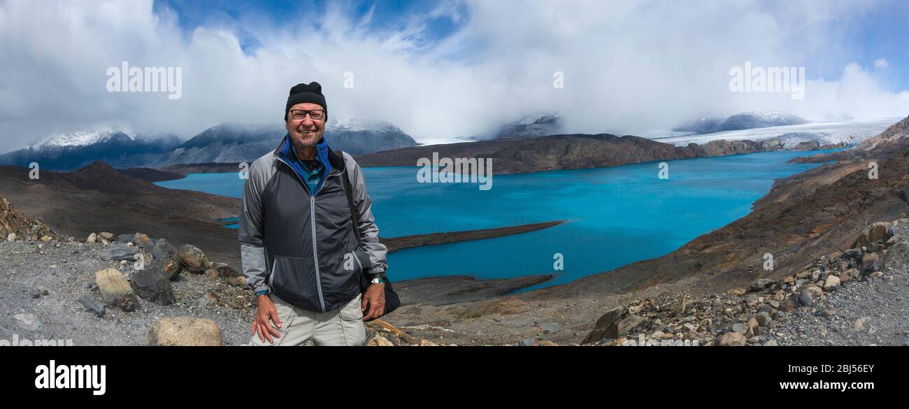 Selfie au glacier d'Usala, dans le sud du champ de glace de la Patagonie, parc national de Los Glaciares, en Patagonie, Argentine. Banque D'Images