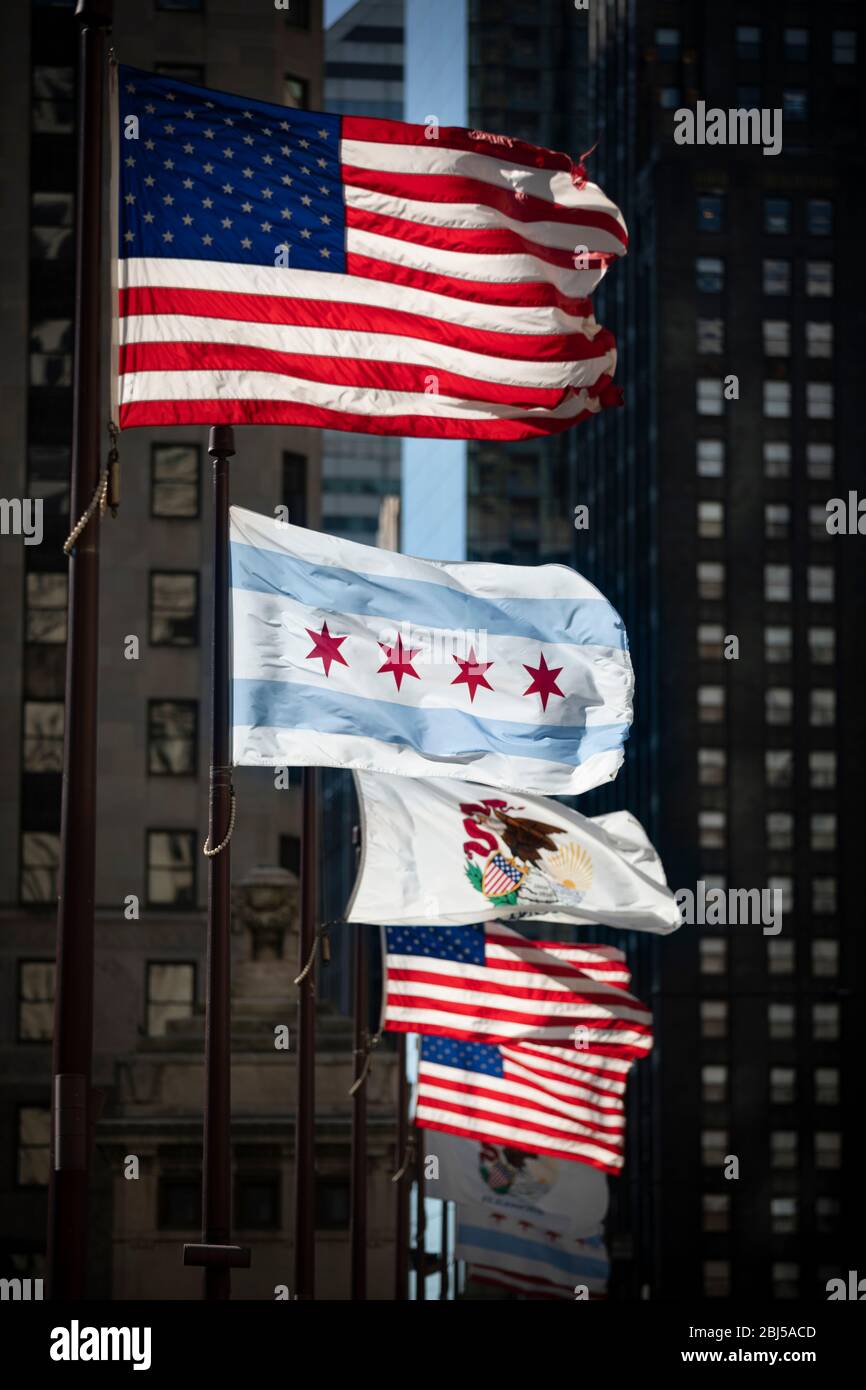 Drapeau municipal de la ville de Chicago et Illinois Etats-Unis Banque D'Images