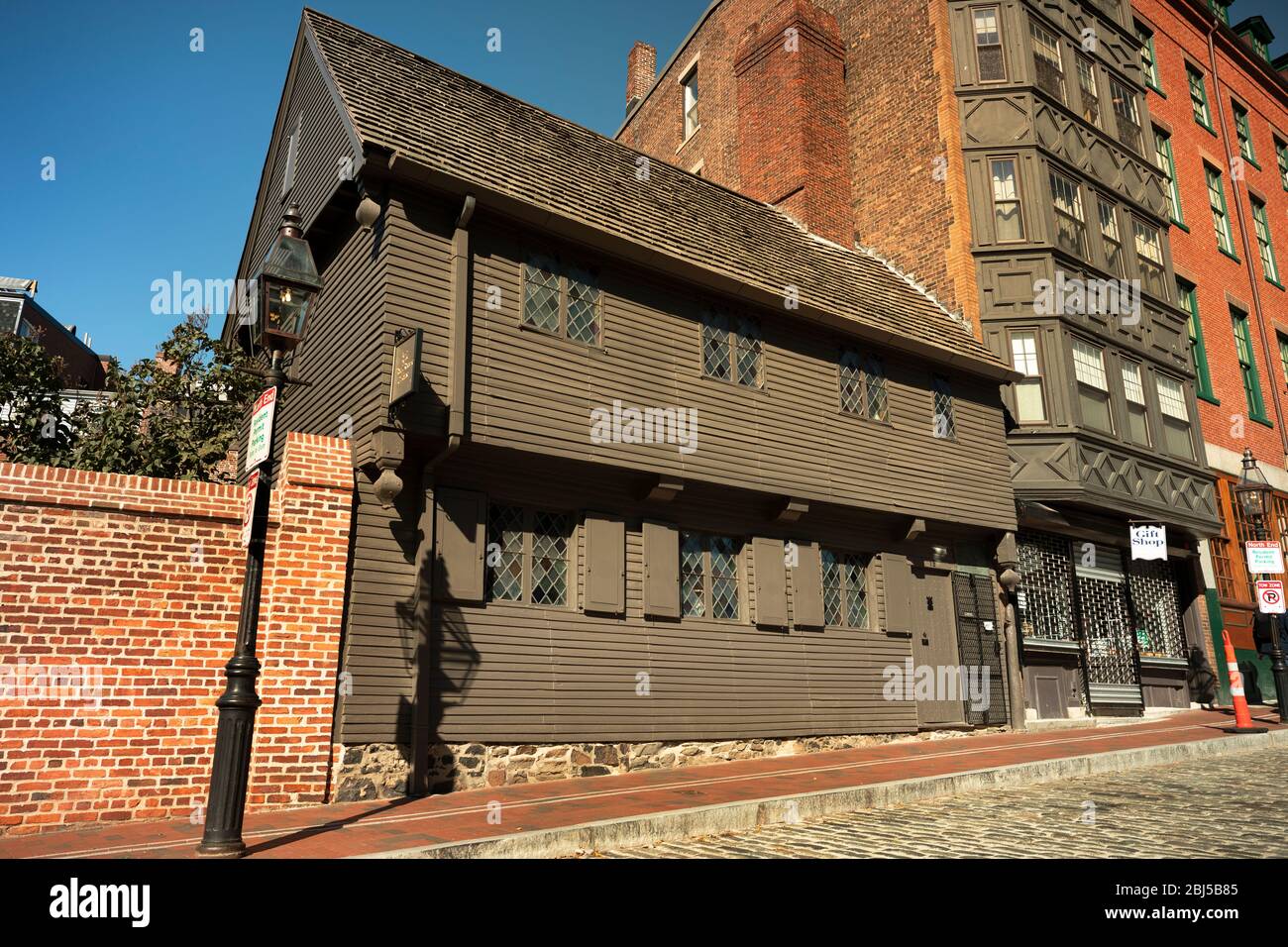 Paul Revere la célèbre résidence des héros de la guerre révolutionnaire a restauré la maison de l'ère coloniale le long de la piste de la liberté dans le nig pavé historique du nord-fin Banque D'Images