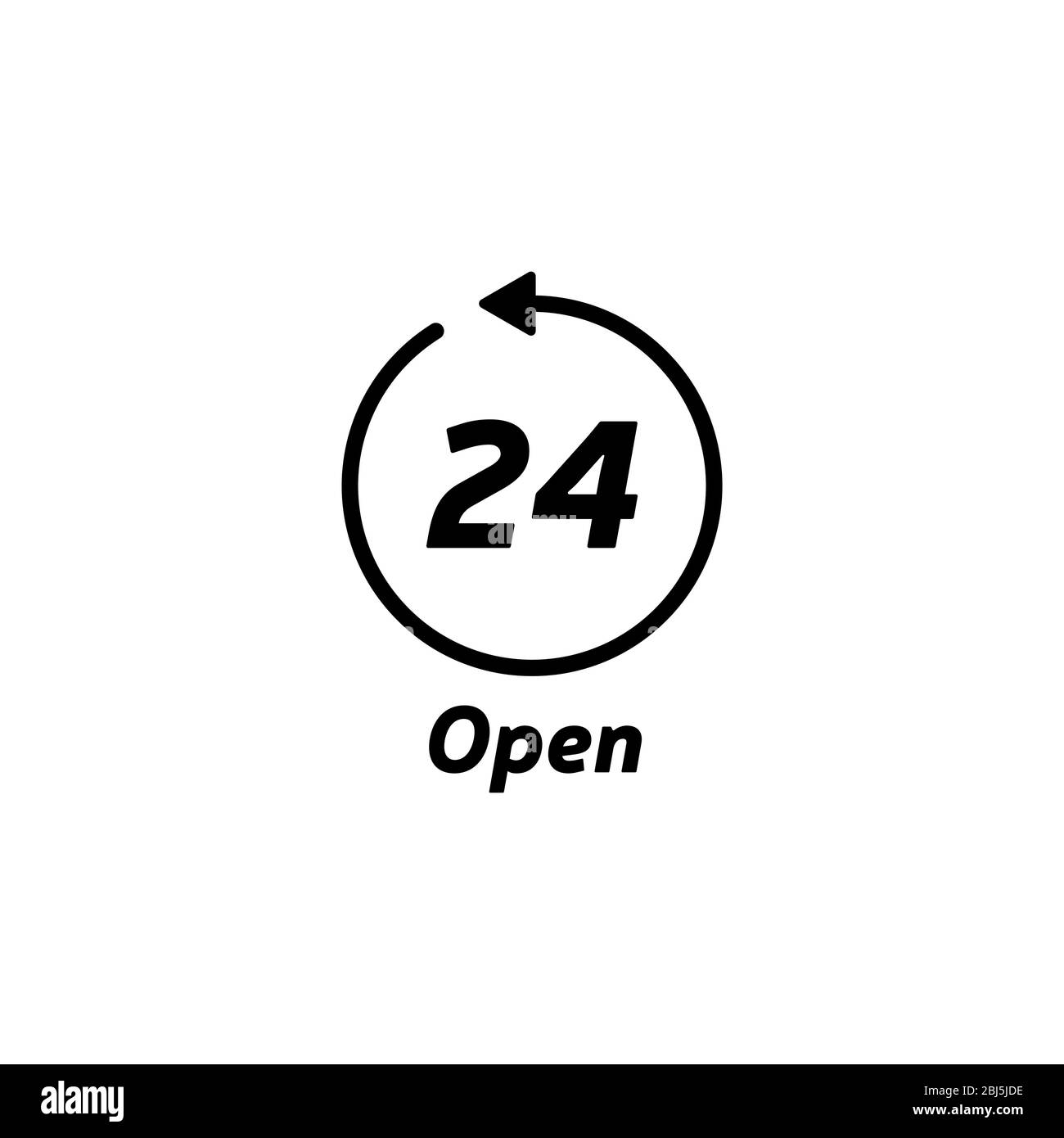 Service 24 h/24, 7 j/7 ouvert 24 h/24 et 7 jours/7. Illustration vectorielle isolée plate en noir sur fond blanc. Illustration de Vecteur