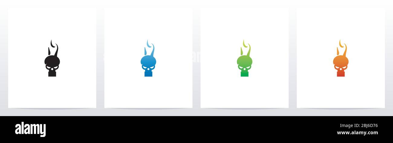 Crâne flamboyant sur le logo lettre I Illustration de Vecteur