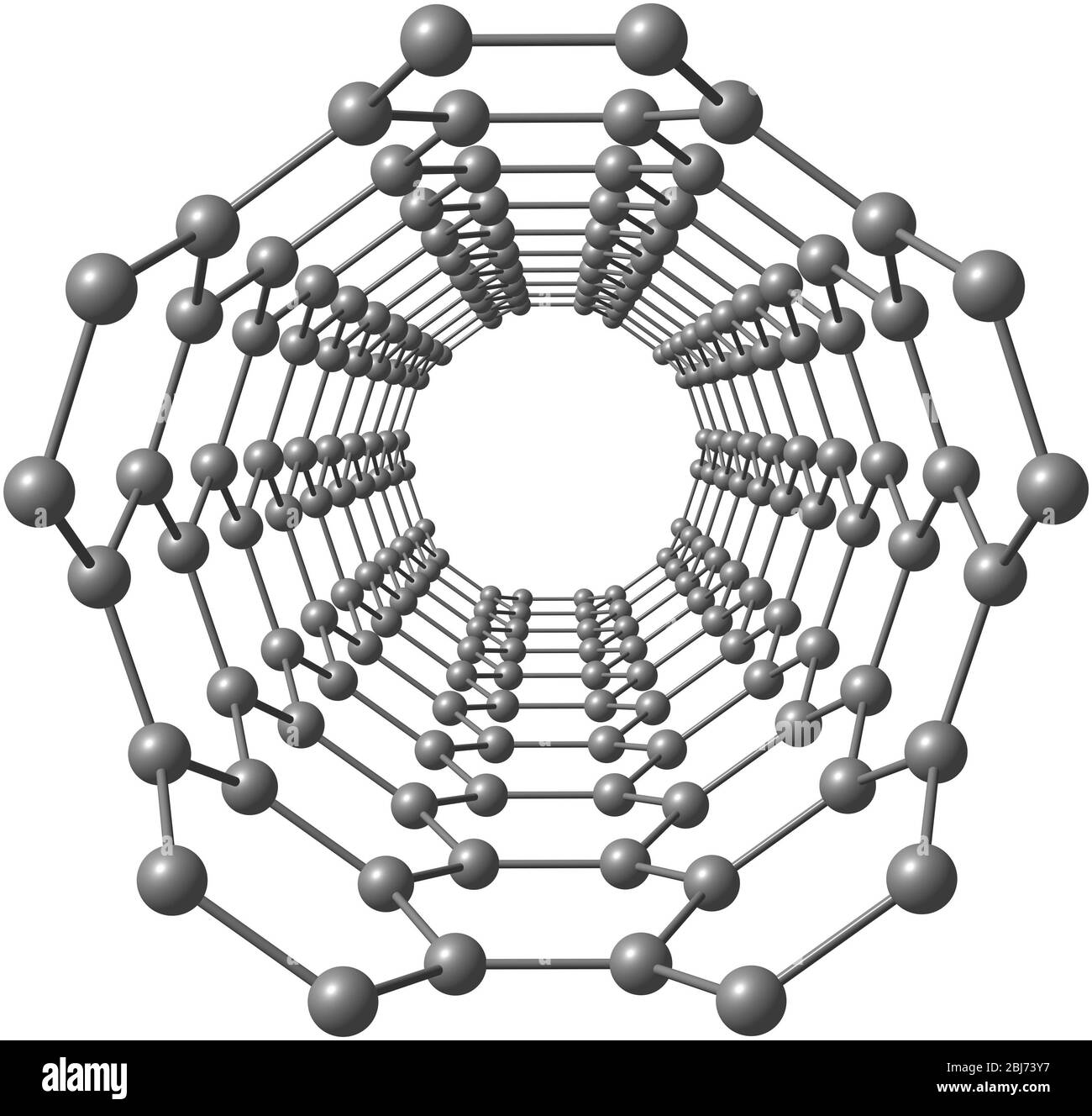 Illustration isolée regardant dans un nanotube de carbone Banque D'Images