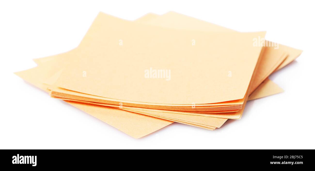 Notes adhésives, isolées sur fond blanc Banque D'Images