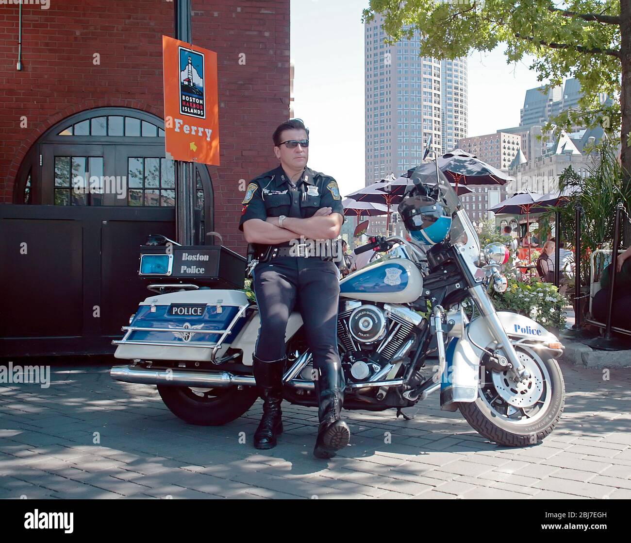 boston USA cop et moto Banque D'Images