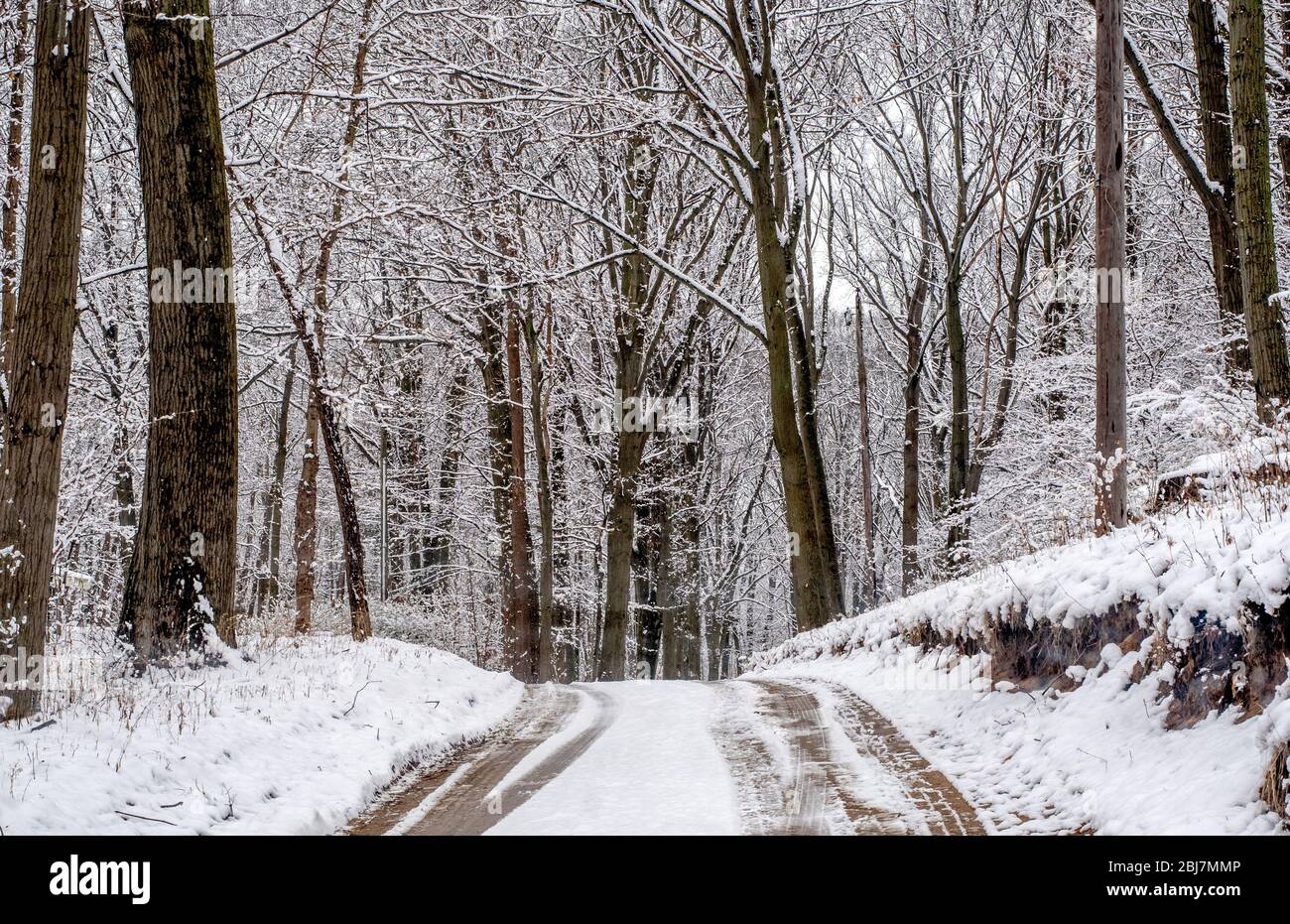 Un printemps de neige au Michigan USA fait un paysage magique à traverser Banque D'Images
