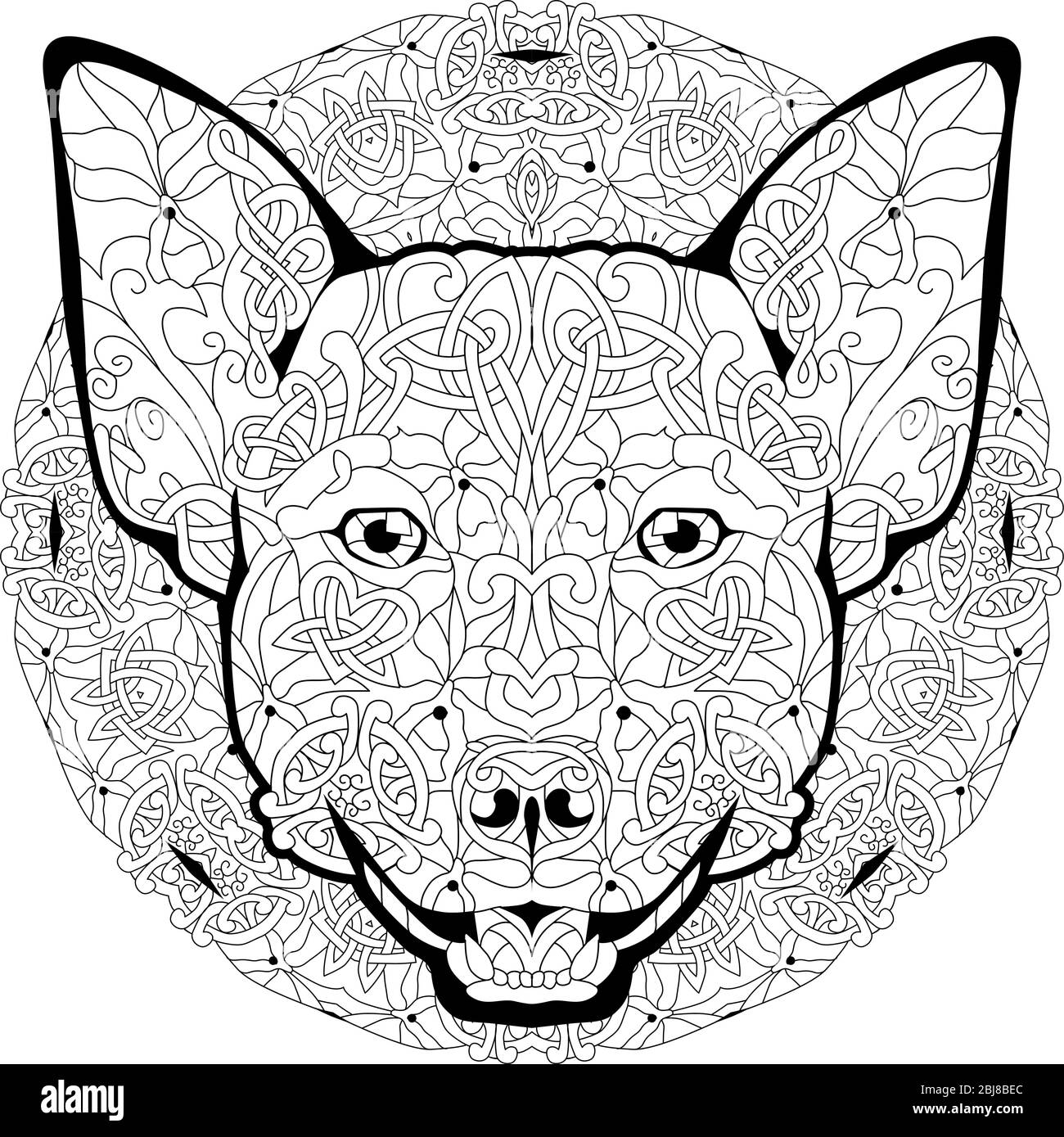 Chien tête stylisé Zentangle avec mandala. Illustration vectorielle décorative dessinée à la main pour la coloration Illustration de Vecteur