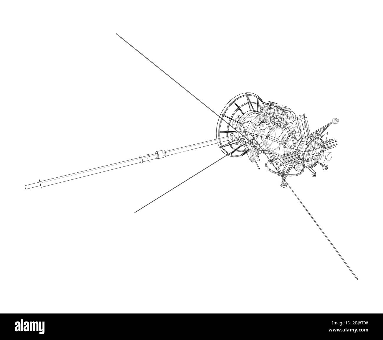Concept de satellite de communication. Rendu vectoriel de la tridimensionnelle. Style à structure filaire. Les couches de lignes visibles et invisibles sont séparées Illustration de Vecteur