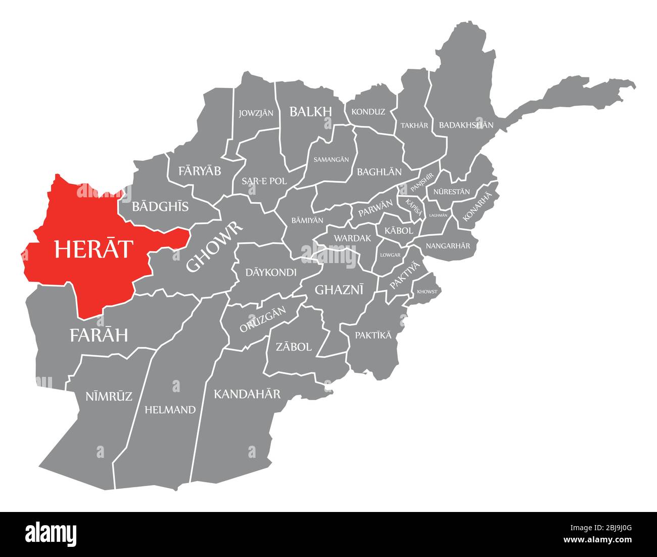 Le rouge de Herat est mis en évidence sur la carte de l'Afghanistan Illustration de Vecteur