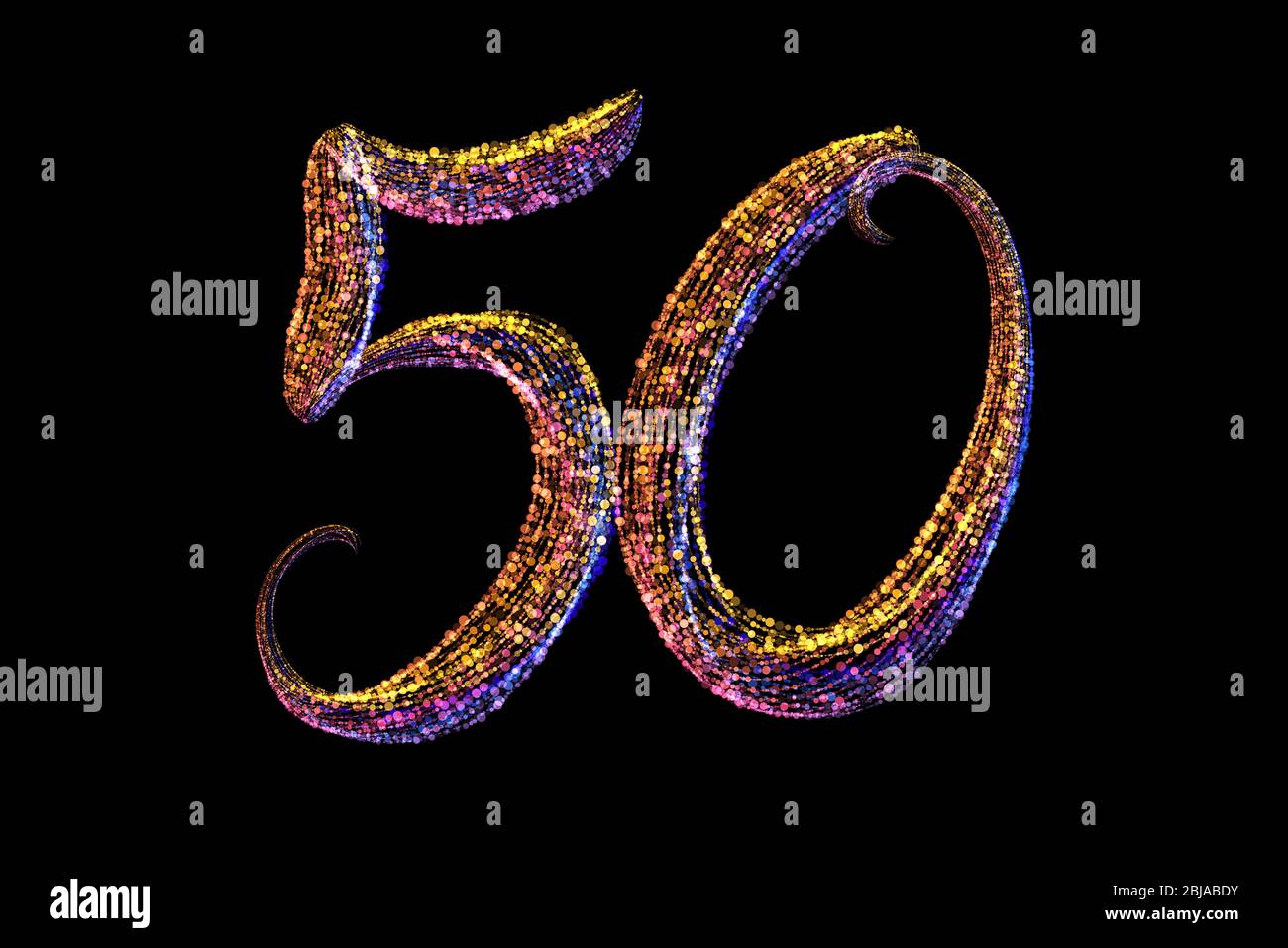 lettrage à 50 chiffres fabriqué par des particules colorées isolées sur du noir arrière-plan Banque D'Images