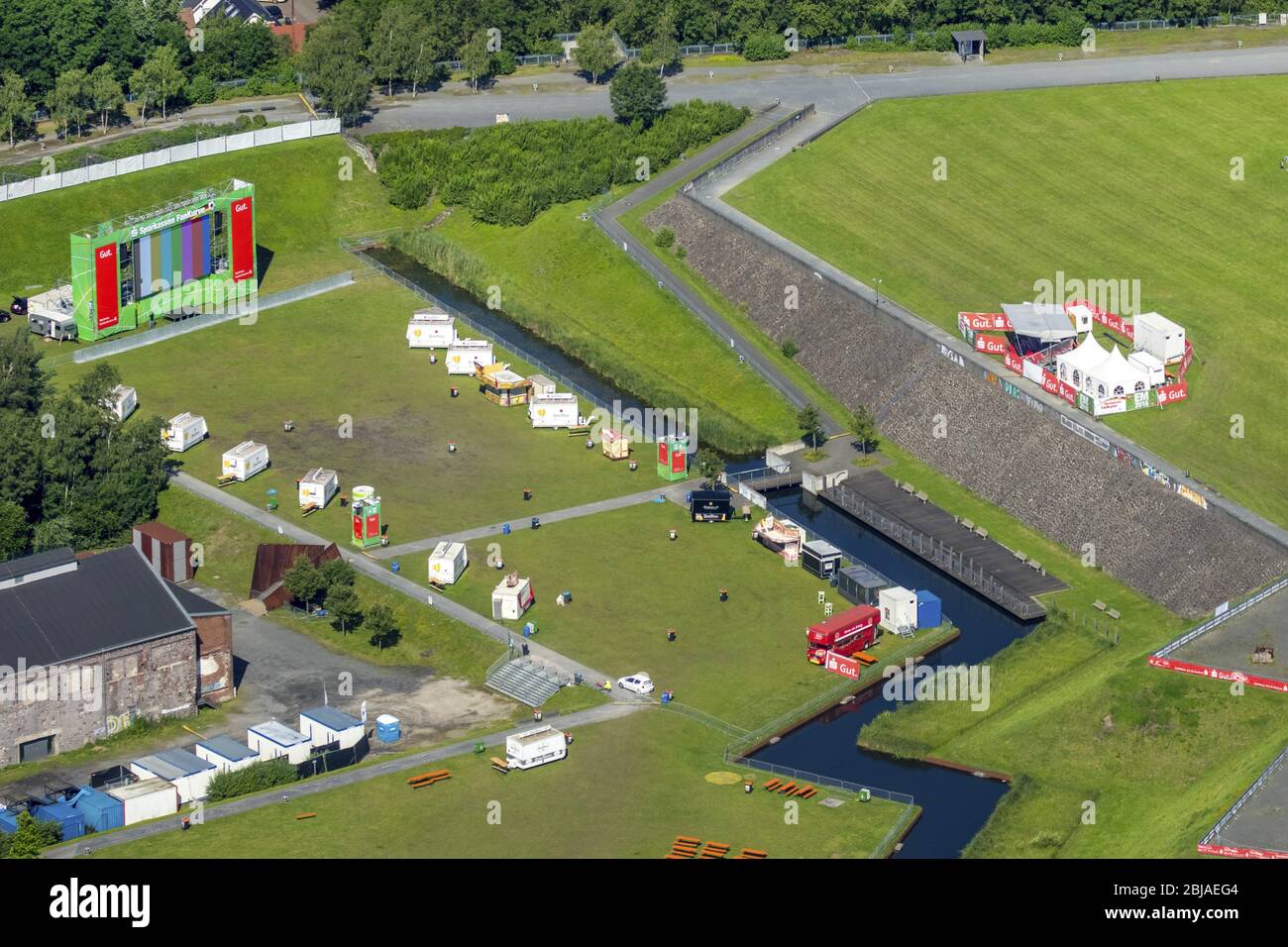 , Fan Mile et le public Viewing Westpark à Bochum, 23.06.2016, vue aérienne, Allemagne, Rhénanie-du-Nord-Westphalie, Ruhr Area, Bochum Banque D'Images