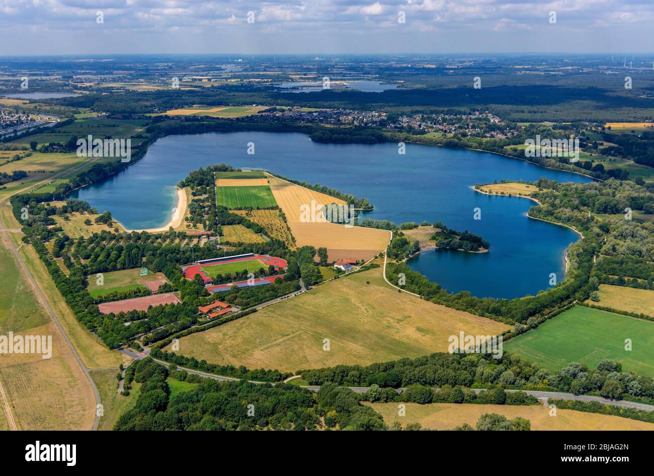 Lac de l'étang de carrière Auesee à Wesel, 01.08.2019, Luftbild, Allemagne, Rhénanie-du-Nord-Westphalie, région de la Ruhr, Wesel Banque D'Images