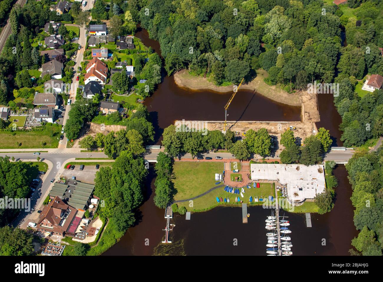 Port du club de voile Prince Pier sur le front de mer au réservoir d'agent Halter à Haltern am See, 02.07.2016, vue aérienne, Allemagne, Rhénanie-du-Nord-Westphalie, Haltern am See Banque D'Images