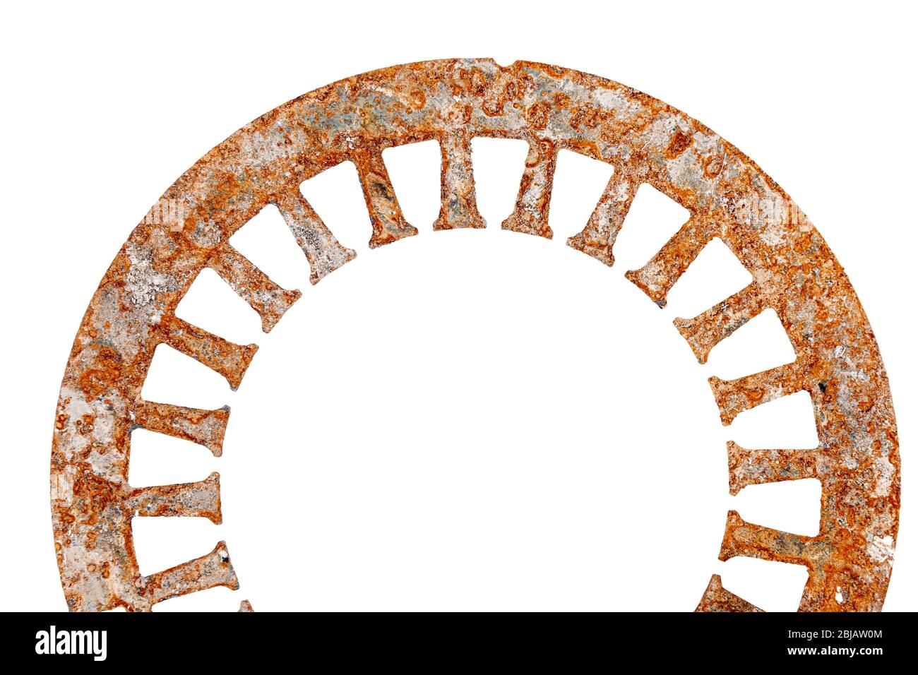Gros plan sur les vieux détails rouillés isolés sur fond blanc Banque D'Images