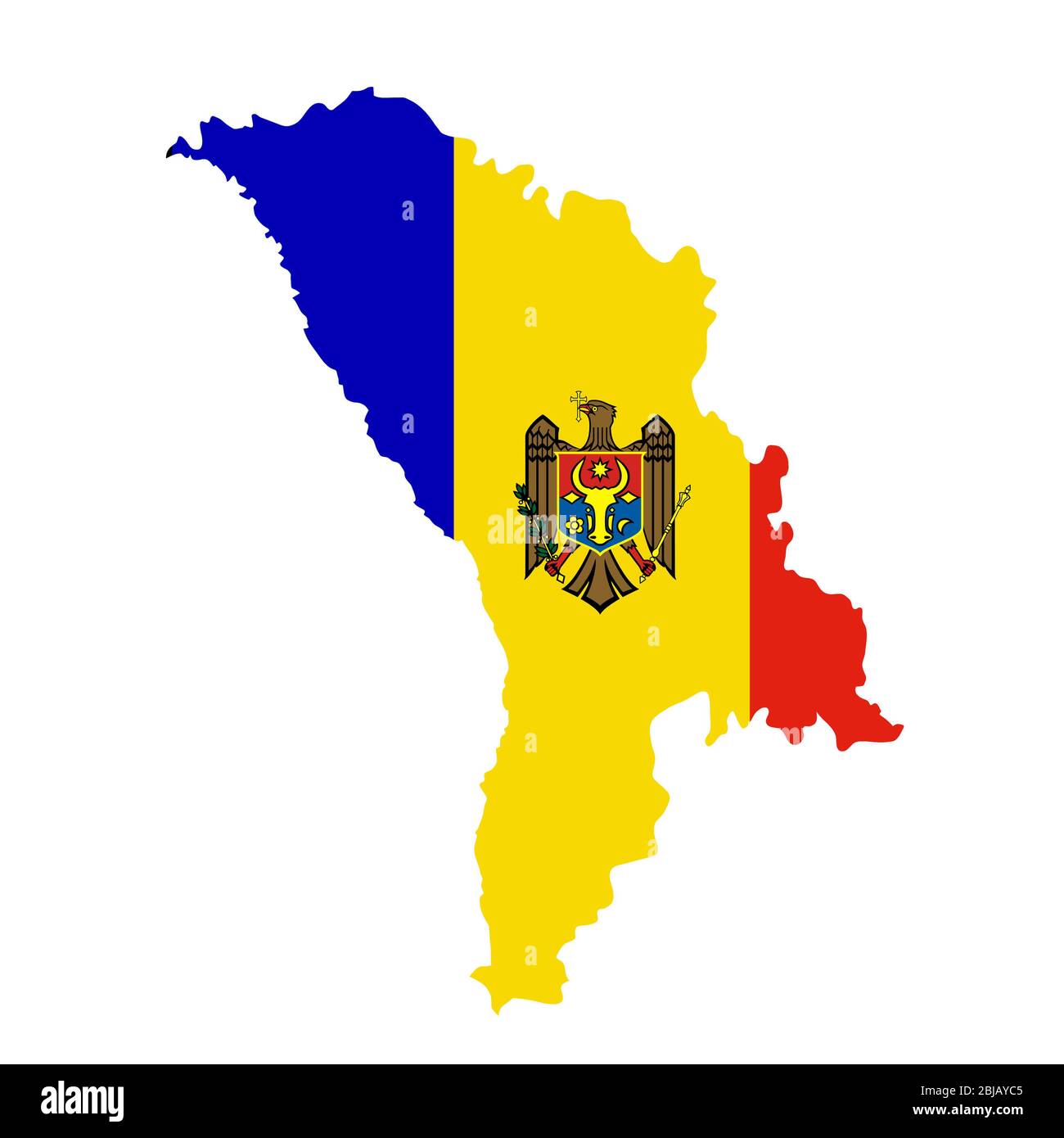 Carte du drapeau de Moldavie. Contour du pays avec drapeau national Banque D'Images