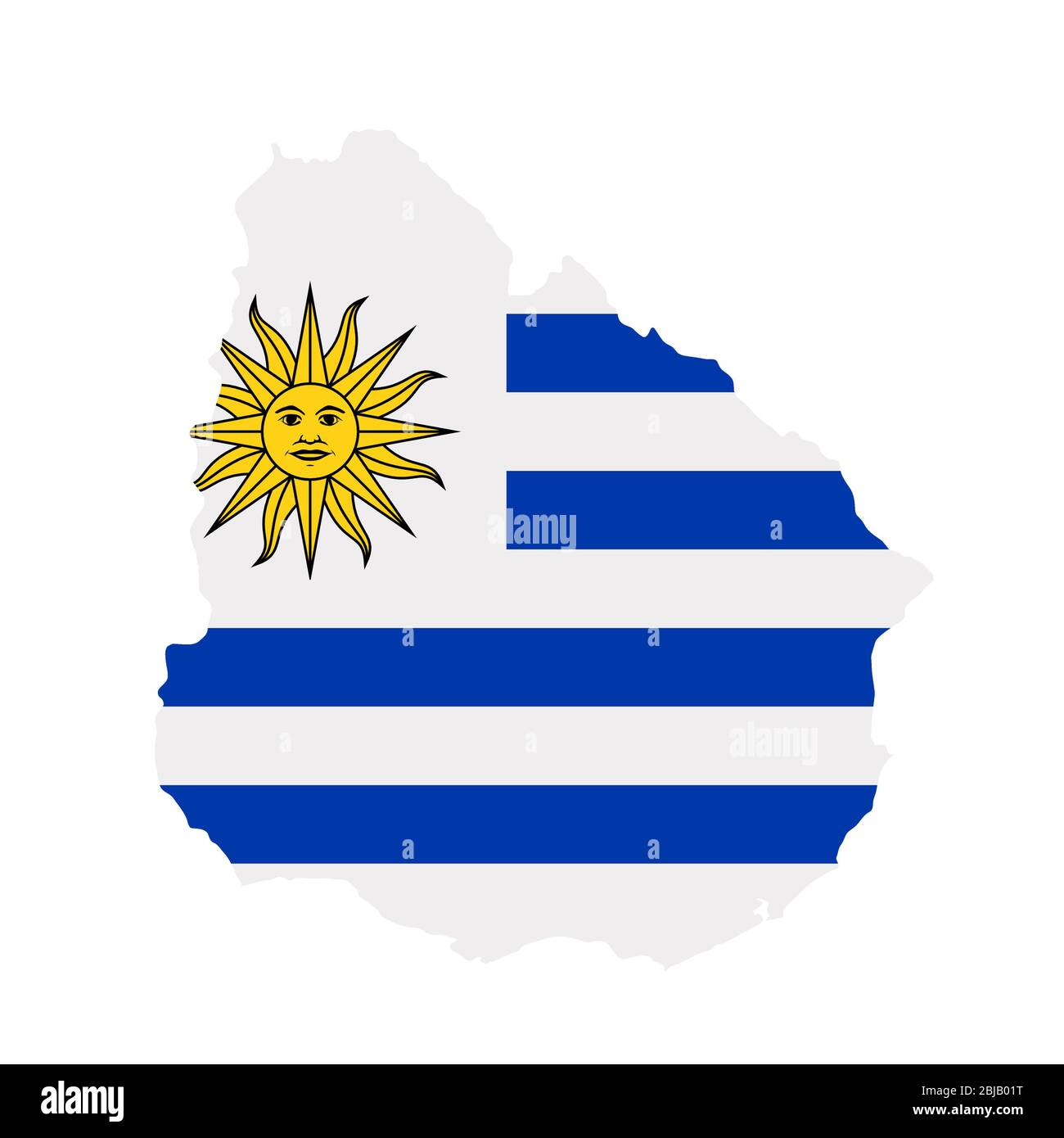 Carte du drapeau de l'Uruguay. Contour du pays avec drapeau national Banque D'Images