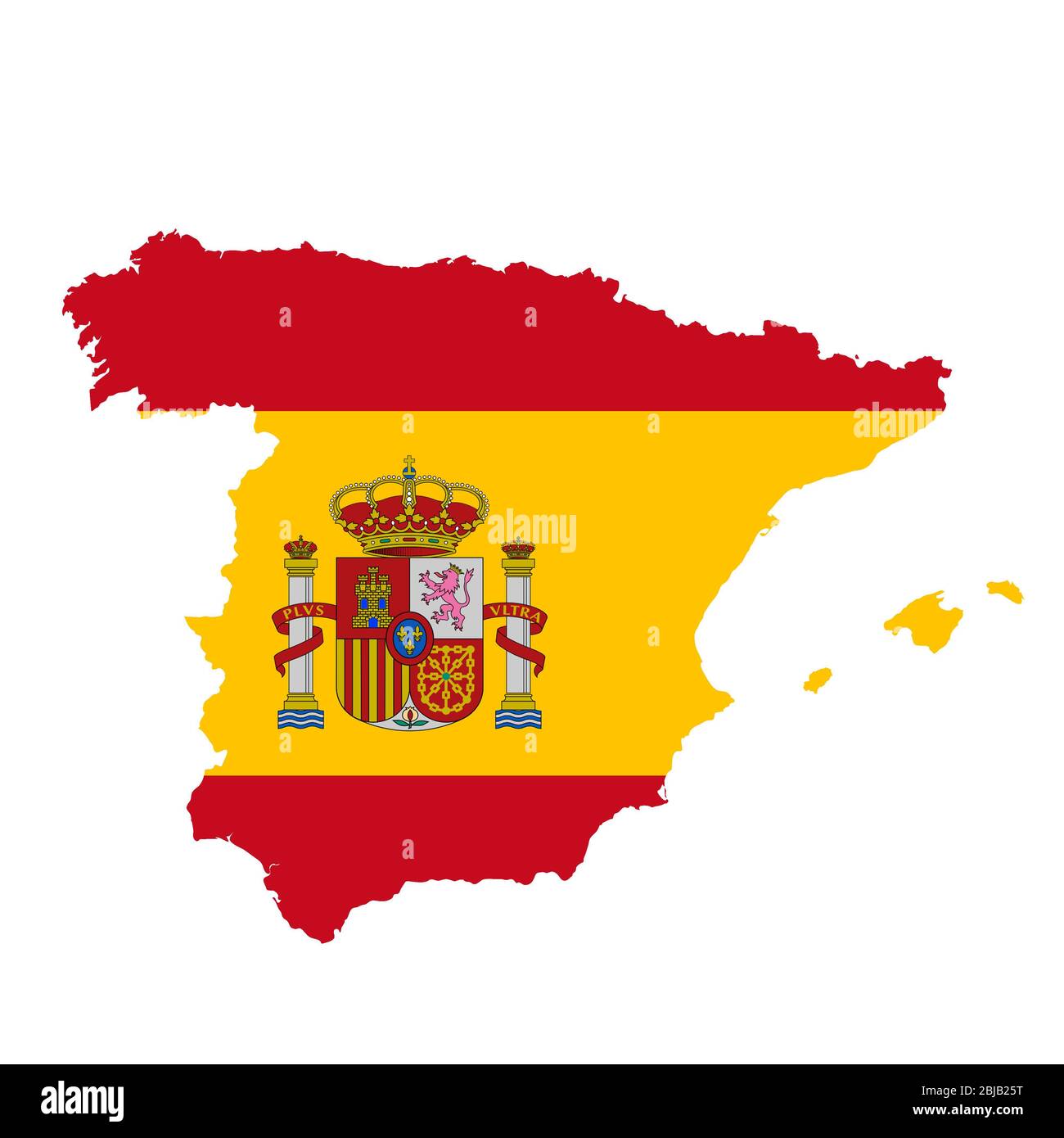 Carte drapeau Espagne. Contour du pays avec drapeau national Banque D'Images