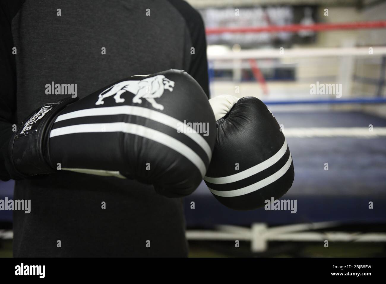 Équipement de boxe réel dans une salle de sport. Utile pour les utilisations de type concept de boxe. Banque D'Images
