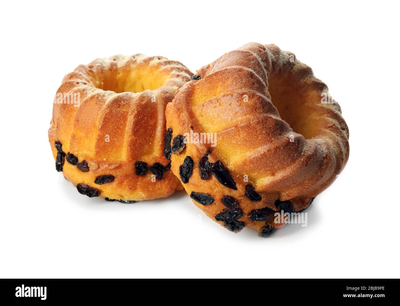 Muffins savoureux doux, isolés sur blanc Banque D'Images