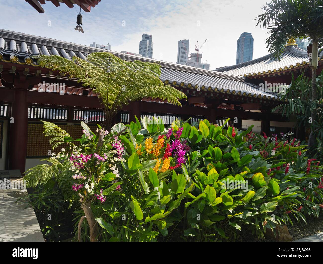 dh Buddha Tooth Relic Temple CHINATOWN SINGAPOUR temples bouddhistes musée jardin toit orchidées bouddhisme gratte-ciel Banque D'Images