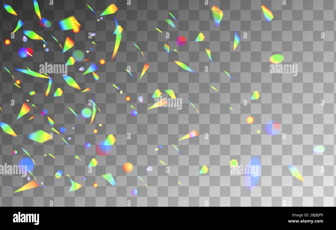 Confetti holographique arc-en-ciel isolé sur fond transparent. Illustration vectorielle réaliste festive multicolore et étincelant. Fête ou Illustration de Vecteur