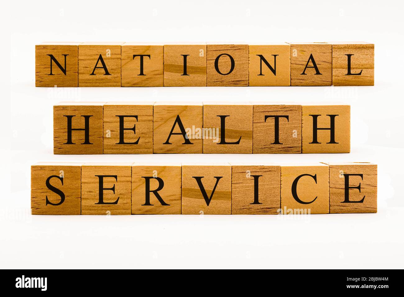 Concept de coronavirus montrant des blocs de bois sur un fond blanc lecture Service national de santé Banque D'Images