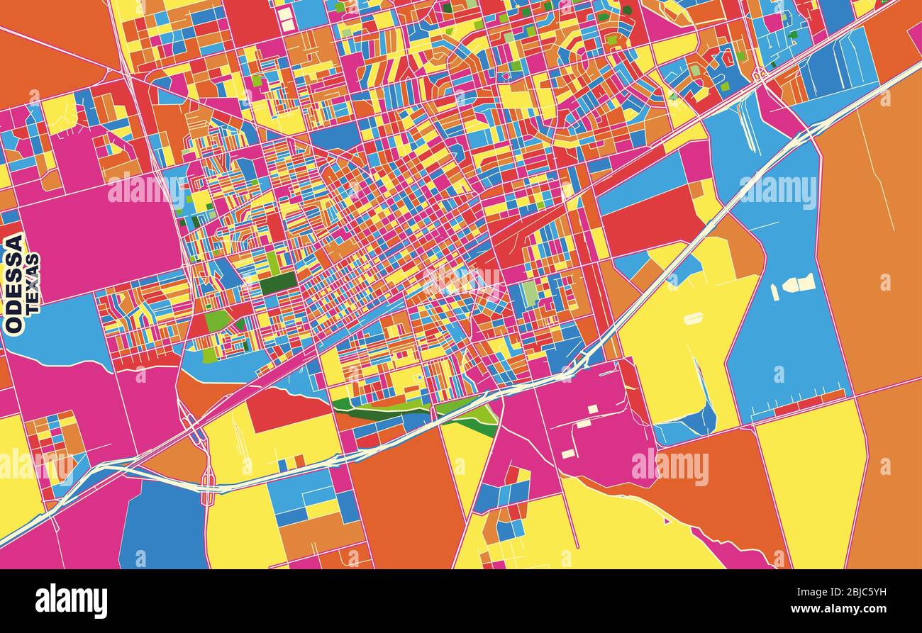 Carte vectorielle colorée d'Odessa, Texas, États-Unis. Modèle de plan artistique pour l'impression automatique d'œuvres d'art murales au format paysage. Illustration de Vecteur