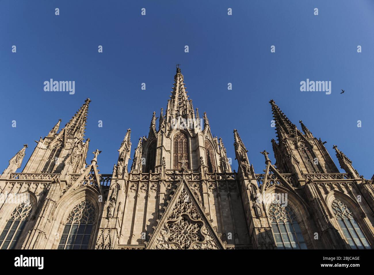 C'est une vue de la Cathédrale de la Sainte Croix et de Saint Eulalia (Catedral de la Santa Cruz y Santa Eulalia en espagnol) à Barcelone, Espagne. Banque D'Images