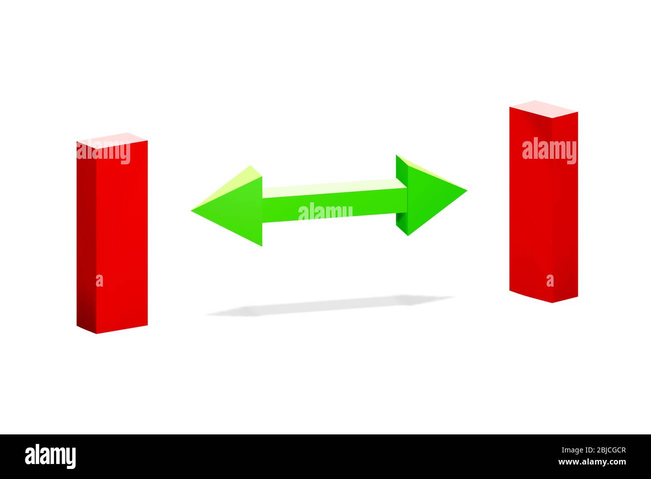 Concept abstrait de distanciation sociale, deux éléments à part l'un de l'autre, en maintenant la distance de sécurité, espace personnel conceptuel, flèche double face Banque D'Images