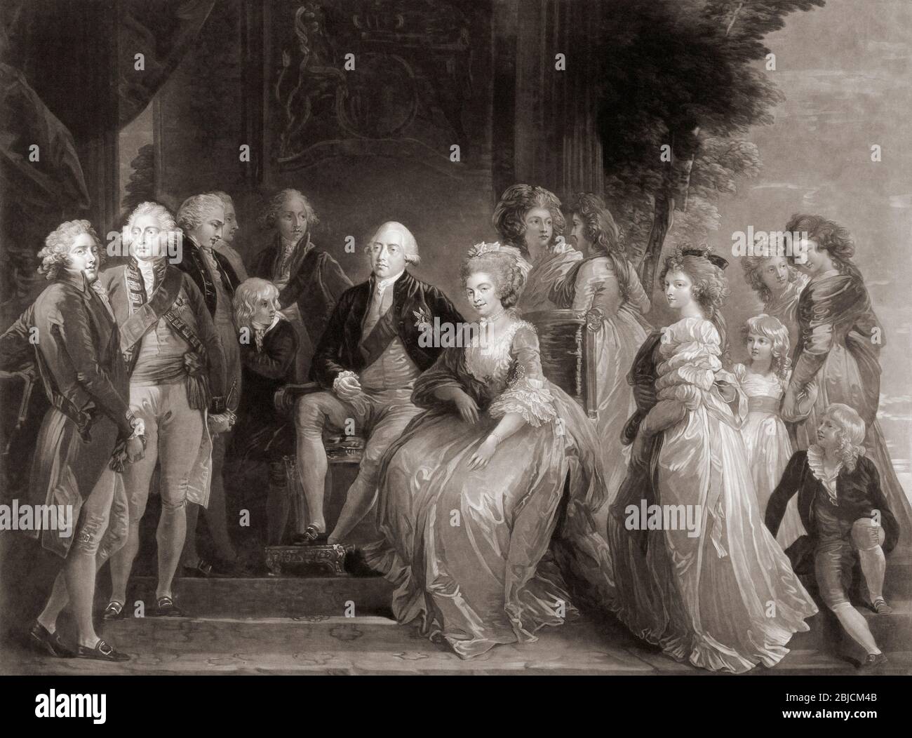 Le roi George III et sa famille. Après une peinture datée de 1787 par Thomas Stothard. Roi George III d'Angleterre, 1738-1820. Banque D'Images