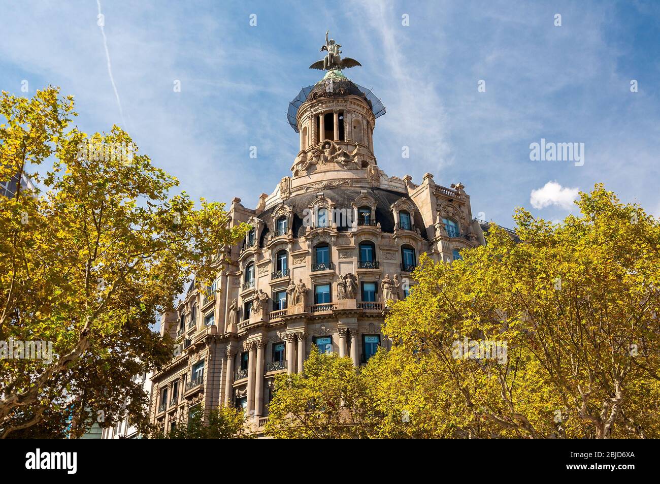 Barcelone, Espagne - 19 septembre 2014 : la Union y el Fenix Espanol Construction sur le Passeig de Gracia dans le quartier Eixample de Barcelone, Espagne. Banque D'Images