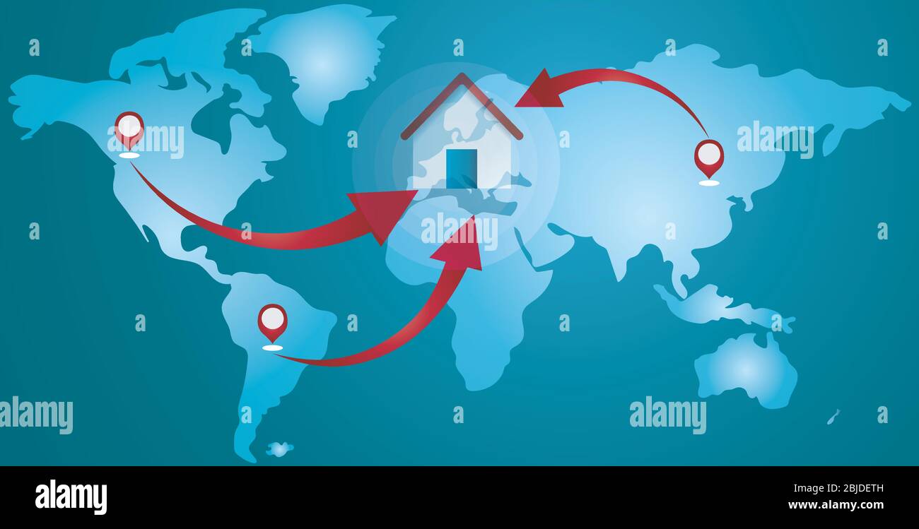 Concept de ré-alésage. Les entreprises d'usines sont à la maison. Protectionnisme accru.autosuffisance. Chaîne d'approvisionnement automatisée. Éviter les perturbations de la chaîne de production Illustration de Vecteur