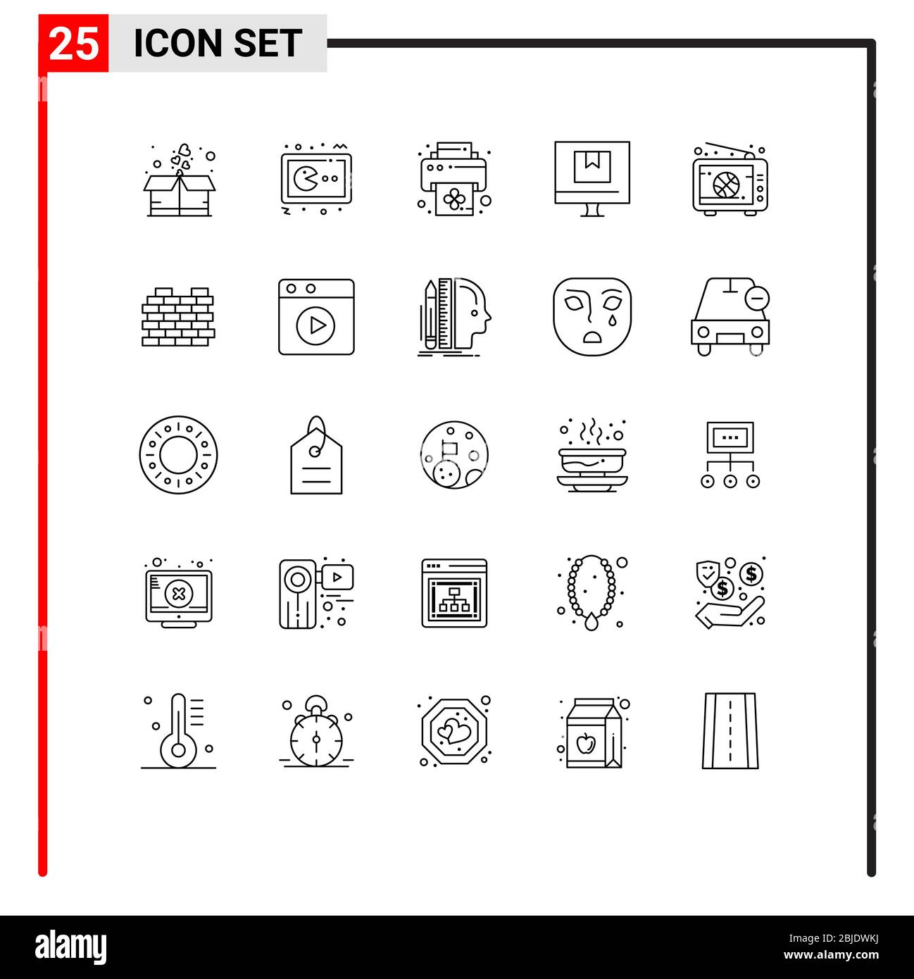 Symboles universels d'icône Groupe de 25 lignes modernes de diffusion, e, console, livraison, boîte éléments de conception vectoriel éditable Illustration de Vecteur