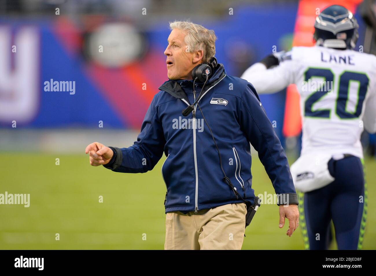15 décembre 2013 : Pete Carroll, entraîneur en chef des Seahawks de Seattle, pendant la deuxième moitié d'un match NFL entre les Seattle Seahawks et les New York Giants Banque D'Images