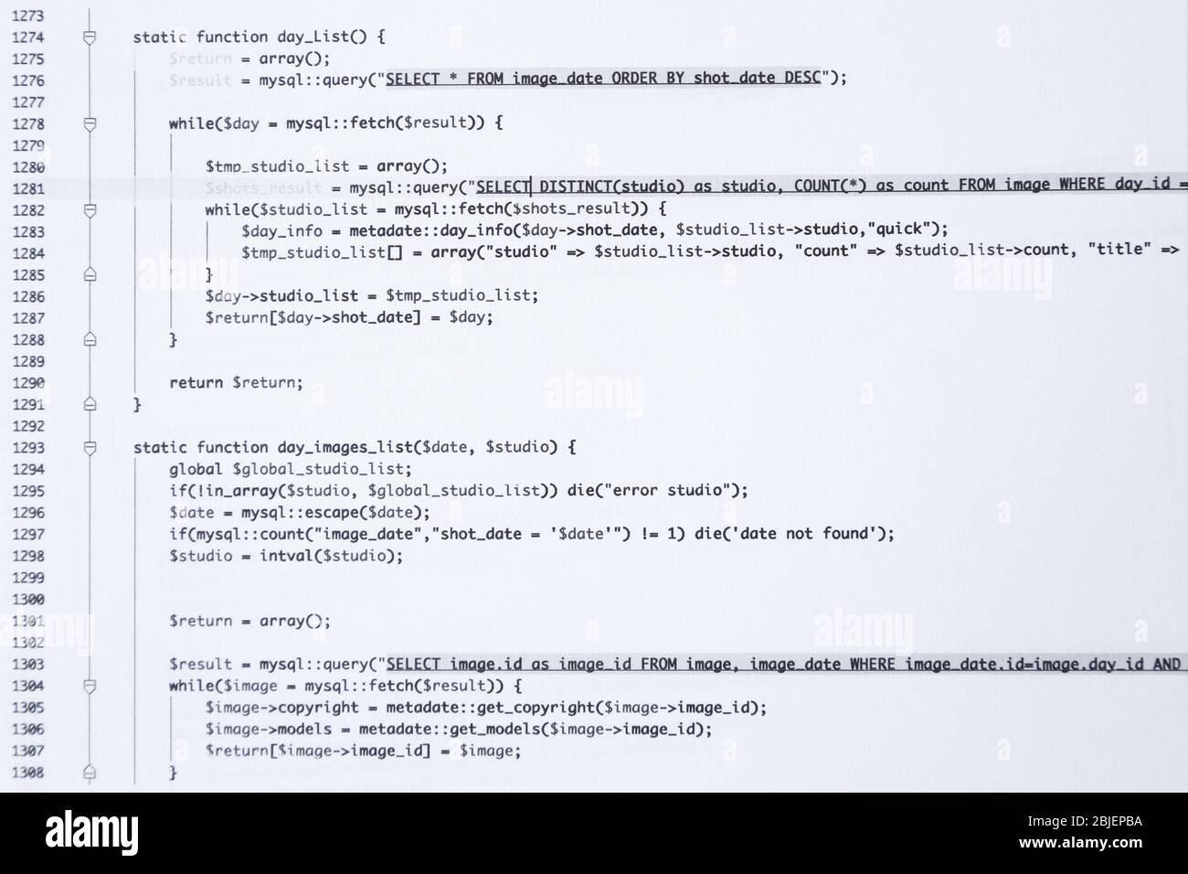 Code de script imprimé sur papier, clôture Banque D'Images