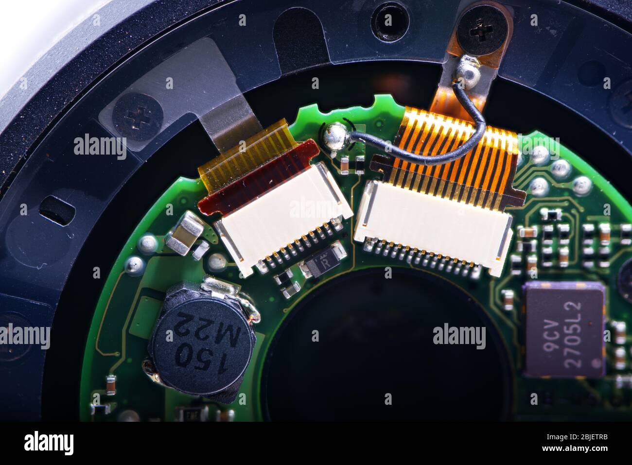 Gros plan sur la carte de circuit imprimé de l'objectif de la caméra Banque D'Images