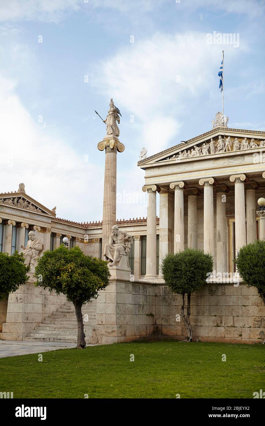 académie d'Athènes, statue de Socrates Athena et Platon Banque D'Images