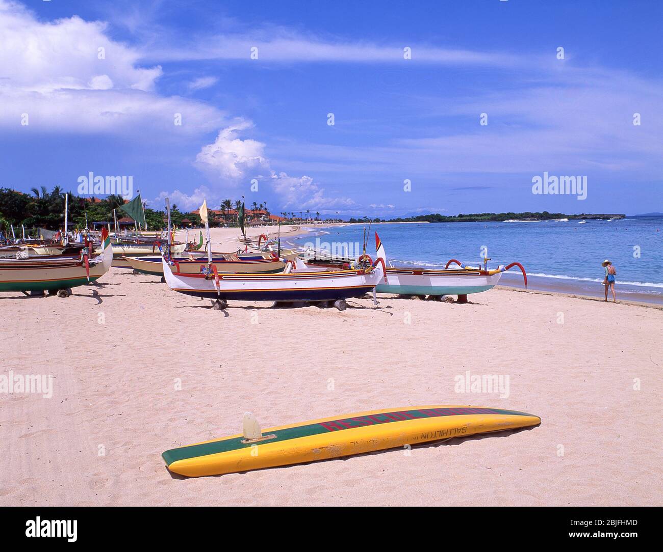 Jukung outrigger voiliers sur Nusa Dua Beach, Nusa Dua, Bali, République d'Indonésie Banque D'Images
