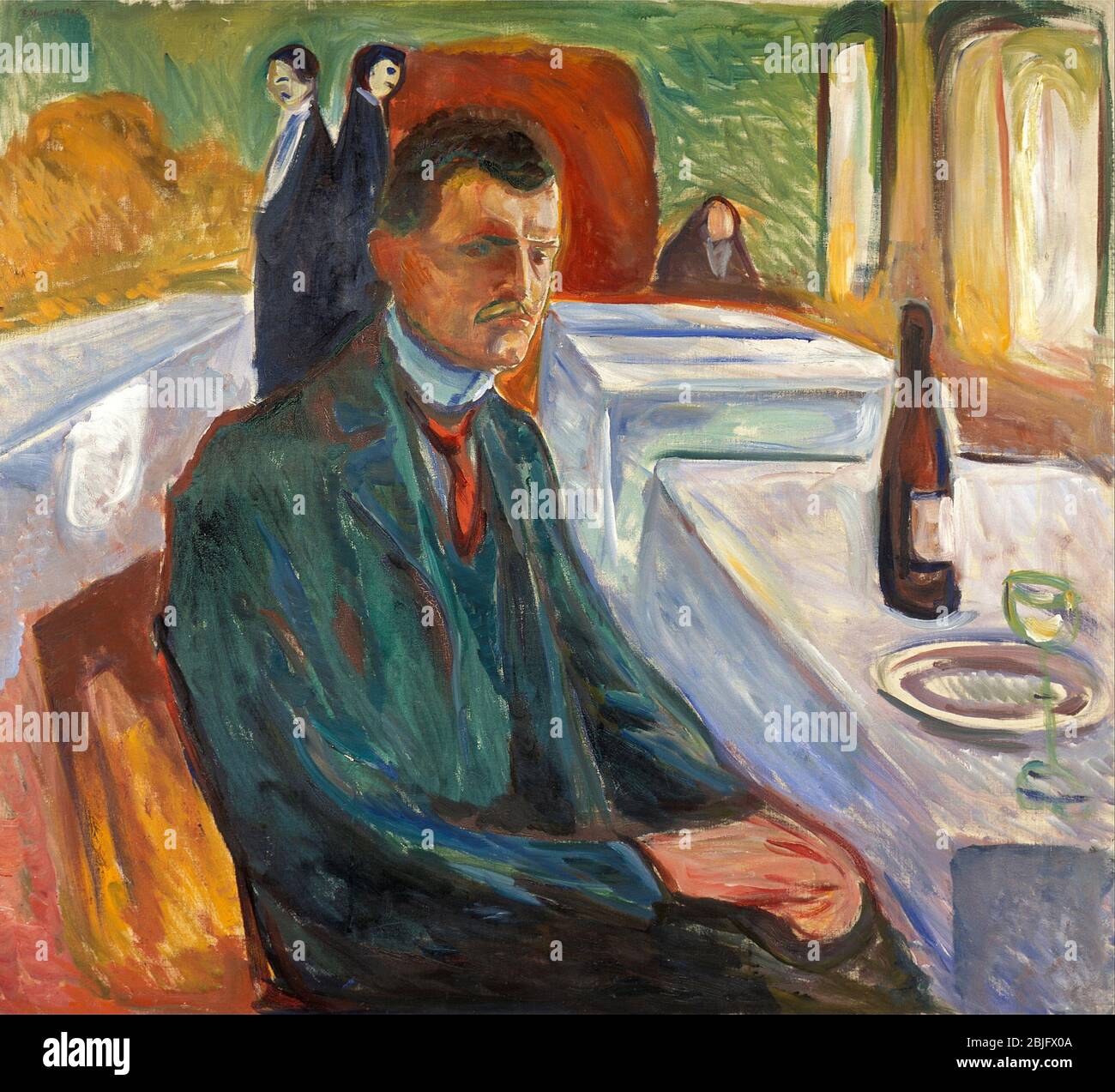 Autoportrait avec une bouteille de vin d'Edvard Munch, 1906. Le Musée Munch, Oslo Banque D'Images