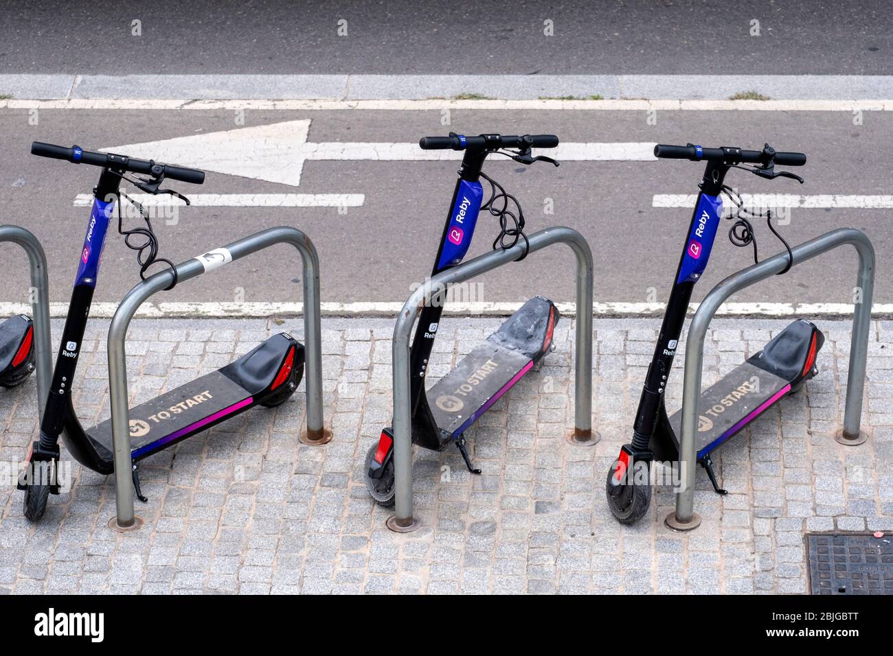 Location de scooters électriques Reby Banque D'Images