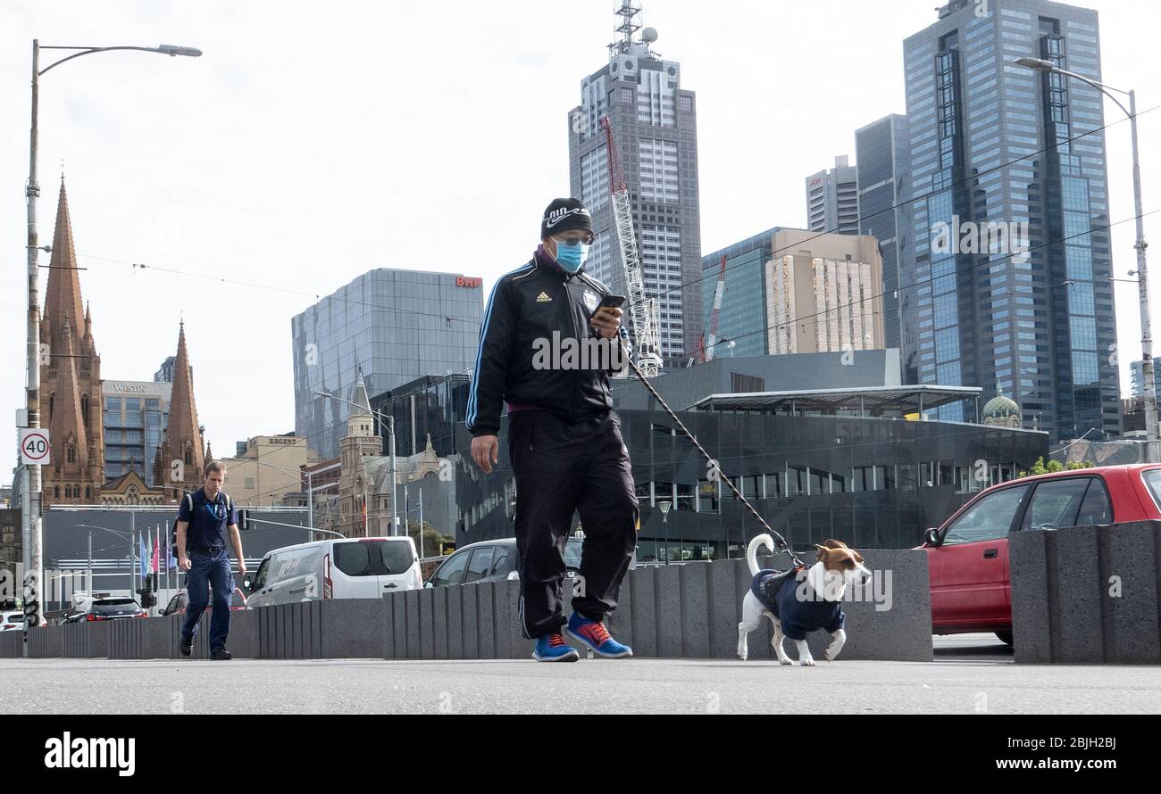 Pandémie de Covid-19 Melbourne Australie 2020. Scènes dans les rues pendant le verrouillage du coronavirus à Melbourne, Australie. Banque D'Images