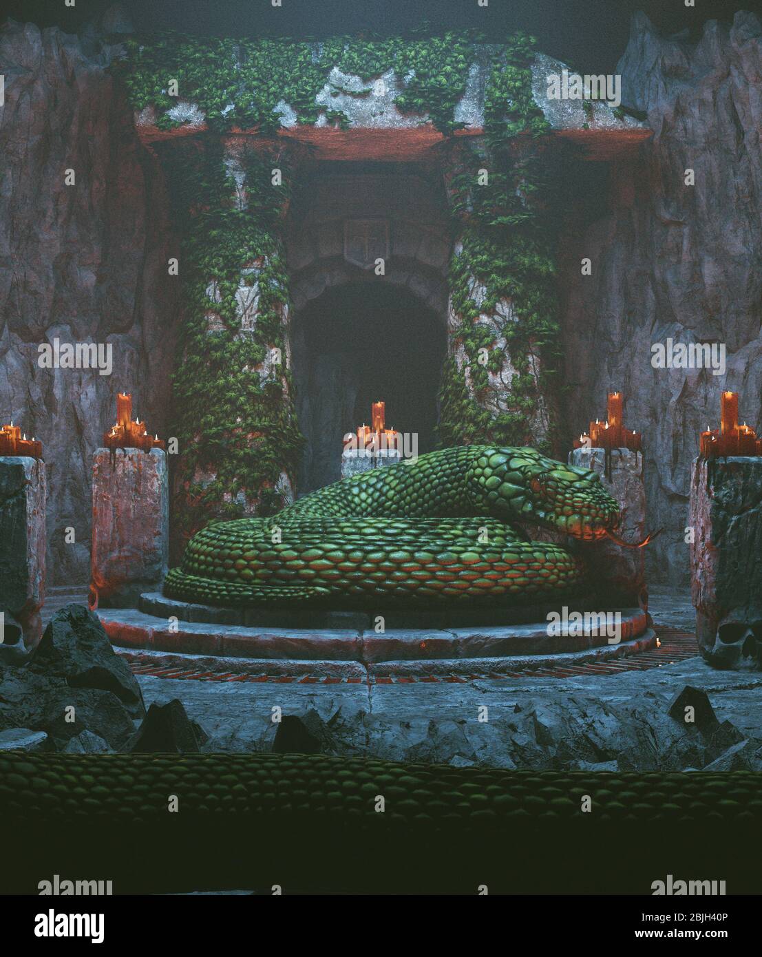 Serpent géant fantaisie dans un lieu historique, rendu tridimensionnel Banque D'Images