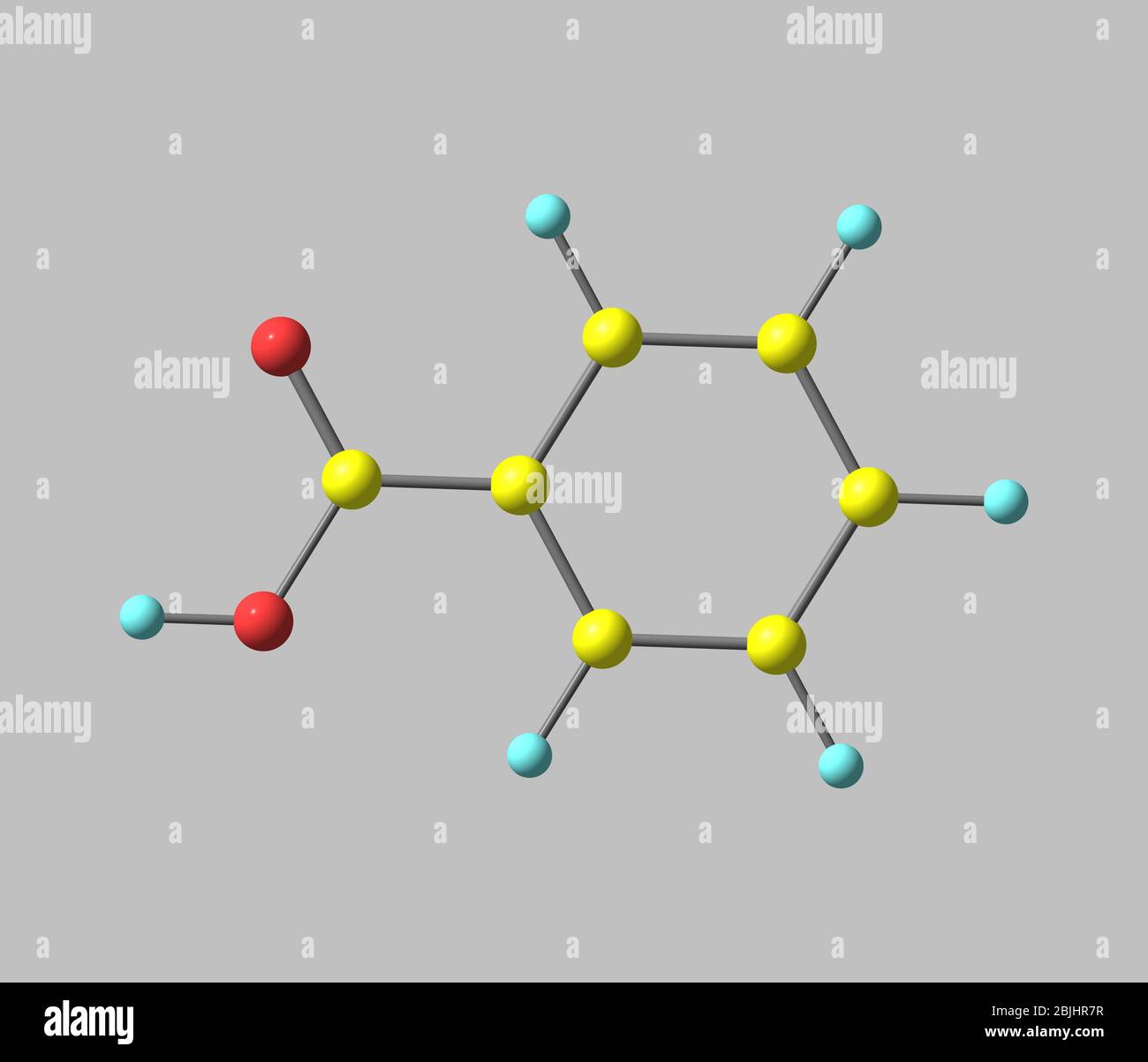 L'acide benzoïque (C7H6O2) est un solide cristallin incolore et un acide carboxylique aromatique simple Banque D'Images